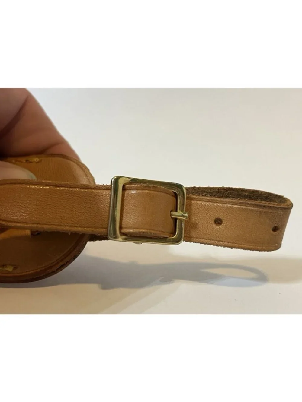 Authentic Louis Vuitton Vachetta Leather Luggage Tag Brass Buckle Made France